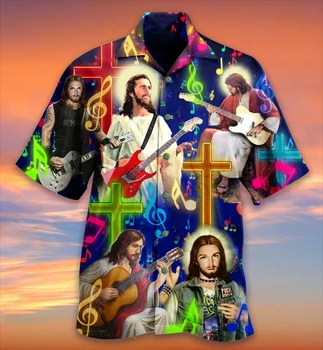 Dievas Jėzus Marija Havajų Marškinėliai Vyrams Nukryžiuotas Religijos 3D Spausdinimo Harajuku Atsitiktinis Trumpas Rankovės Mados Viršų Unisex Drabužiai Nuotrauka 1
