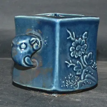 Kinijos Mėlyna Glazūra Porceliano Puodą Ranka Raižyti Lotus Šepetys Plovimo Jar 2.60 colių Nuotrauka 1