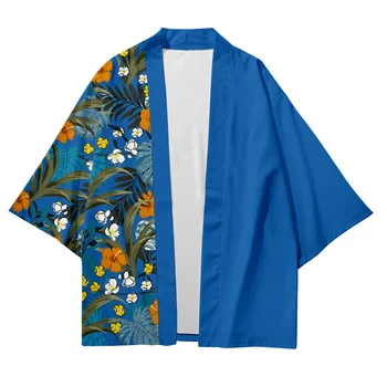 Vyriški Japonų Kimono Tradicinių Tropinių Augalų Juostele Spausdinti Atsitiktinis Palaidų Plona Striukė Azijos Kimono Megztinis 9 Nuotrauka 1