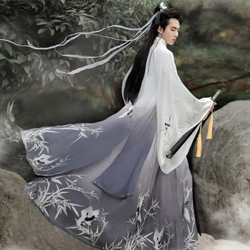 VANDENS Hanfu vyriški Rytų Kinijos Stiliaus Suknelės Senovės Kostiumas Juosmens Ilgis Jin Wei Wuxia Stiliaus Han Fu Komplektas Baltos spalvos Nuotrauka 1
