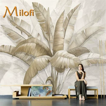 Milofi pritaiko Šiaurės ranka-dažytos bananų lapų tapetai kambarį foną apdailos, sienų, miegamojo Nuotrauka 1