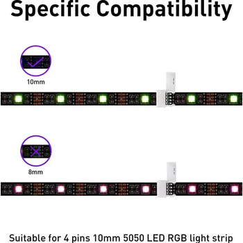 LED Juostelė Jungtis 4 Pin 10Mm Solderless RGB Šviesos Juostelės Jungtis 5050 SMD - Gapless Jungtys,L Formos Jungtis Nuotrauka 1