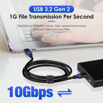 USB3.2 10Gbps Laidas USB A Tipo į USB C 3.2 Gen2 Laidas Duomenų Perdavimo USB C SSD Kietųjų Diskų Kabelis 3A 60W QC 3.0 Greito Įkrovimo 2m 3m Nuotrauka 1