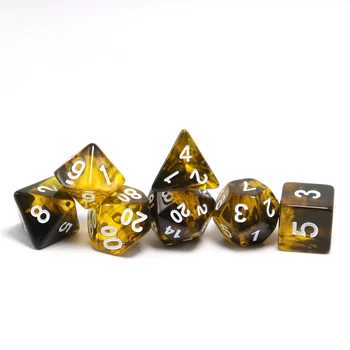 Žaidimo Kauliukai Polyhedral juoda ir geltona kauliukai, žaislų kauliukai, vaidmenų, stalo žaidimai, multiplayer bendradarbiavimo kauliukai Nuotrauka 1