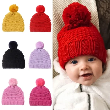 ir Šiltas Baby variklio Dangčio Žiemos Skrybėlę Kūdikių Mezgimo Kepurė Rudenį Pom Pom Bžūp K1KC Nuotrauka 1