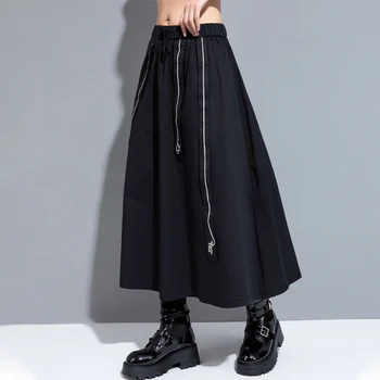Tamsiai juodos spalvos etninio stiliaus nėrinių sijonas atsitiktinis palaidų-line ilgas sijonas MZ7075079 Nuotrauka 1