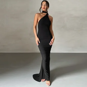 Bangniweigou Universalus Apynasrio Maxi Suknelė Šalies Moterų Elegantiškas Ruched Nugaros Nuotakos Apranga Vientisos Spalvos Celeb Vakare Drabužiai Nuotrauka 1