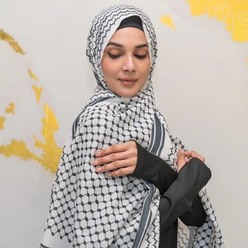 2024 Karšto Pardavimo Keffiyeh Spausdinti Musulmonų Ponios Hijab Keffiyeh Palestinoje Aukštos Kokybės Šalikas Hijab Musulmonų Moterų Skara 185*70cm Nuotrauka 1