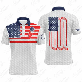 Amerikos vėliavos Golf Polo Marškinėliai Vasarą vyriški Sportiniai marškinėliai Greitai džiūsta Drabužiai, Laisvalaikio Sportas Mados Jersey Viršų Golfo Drabužiai Nuotrauka 1