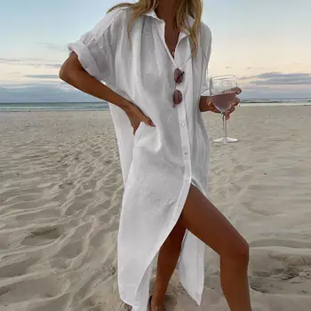 Paplūdimio suknelė marškinėliai Padengti-iki 2022 m. maudymosi Kostiumėliai Moterims, White Beach Tunikas padengti ups, Bikini Padengti iki Sarongas maudymosi kostiumėlį Padengti iki Nuotrauka 1
