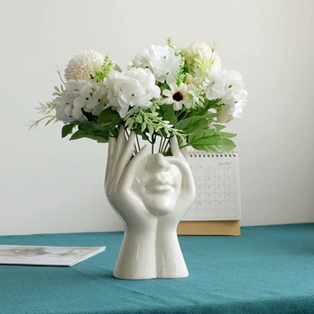 Modernus Nordic Stiliaus Eramic Žmogaus Veido Keraminių Gėlių Vaza Meno Skulptūra Augalų, Gėlių Vazonas Namų Dekoro Išdėstymas Nuotrauka 1
