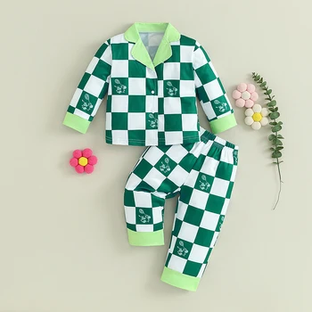 Vaikams Baby Girl Berniukas Satino Pižama Set Mygtuką Miego Marškinėliai Viršuje Ilgas Kelnes Nuosėdos Sleepwear Loungewear Drabužiai Nuotrauka 1