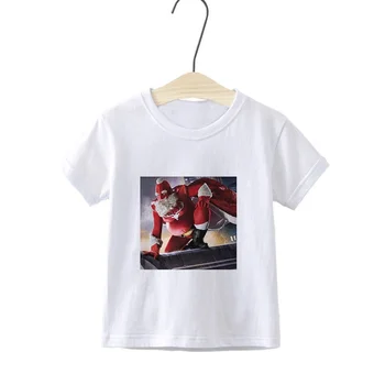 Naujas Baltos spalvos Spausdinta Vaikų marškinėliai Mergaitės Berniukai T Shirts šiaurės Elnių Kalėdų Eglutė Dovanų Šunys Mielas marškinėliai Kalėdų Dovana Nuotrauka 2