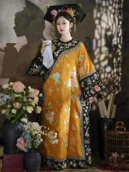 4 Spalvų, Rudens Pabaigoje Čing Dinastija Drabužių Qipao Kinų Tradicinė Suknelė Moterims Hanfu Išskirtinį Išsiuvinėti Ilgai Cheongsam Nuotrauka 2