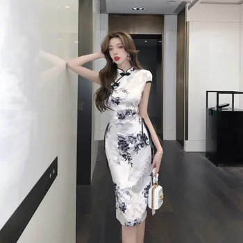 Moterų Elegantiškas Mados Qipao Kinų Stiliaus Spausdinti Slim Cheongsams Korėjos Lady Šalis Suknelės Bodycon Vakarinę Suknelę Derliaus Vestidos Nuotrauka 2