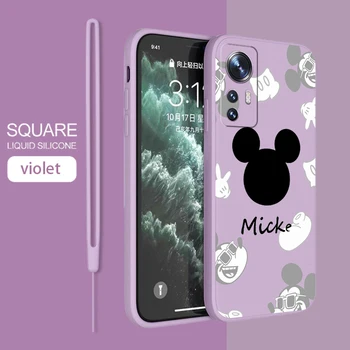 Animacinių filmų Mickey Kietas Telefoną Atveju Xiaomi Mi 12 12T 11 11T 10 10T 9 9SE Pro Lite Ultra A3 Skysčio Virvę Silikono Padengti Coque 