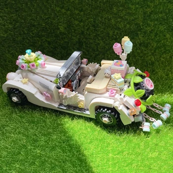 LOZ 1119 Meilė Amžinai Kabrioletas Vestuvių Automobilių Gėlių Balionas Transporto priemonės Katė 