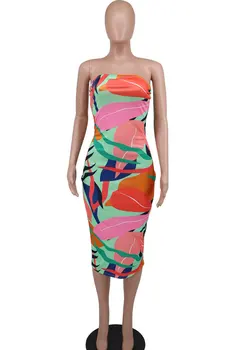 Derliaus Spausdinti Bodycon Ilga Suknelė Elegantiškas Vasaros Moteriškų Rūbų Stebėjimo Slim Zip Suknelės Vakare Šalies Klubas Pokylių Vestidos Nuotrauka 2