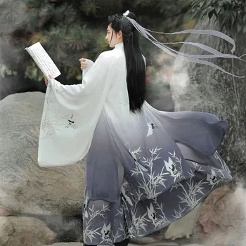 VANDENS Hanfu vyriški Rytų Kinijos Stiliaus Suknelės Senovės Kostiumas Juosmens Ilgis Jin Wei Wuxia Stiliaus Han Fu Komplektas Baltos spalvos Nuotrauka 2