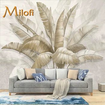Milofi pritaiko Šiaurės ranka-dažytos bananų lapų tapetai kambarį foną apdailos, sienų, miegamojo Nuotrauka 2