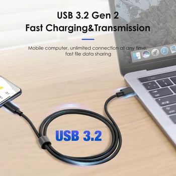 USB3.2 10Gbps Laidas USB A Tipo į USB C 3.2 Gen2 Laidas Duomenų Perdavimo USB C SSD Kietųjų Diskų Kabelis 3A 60W QC 3.0 Greito Įkrovimo 2m 3m Nuotrauka 2