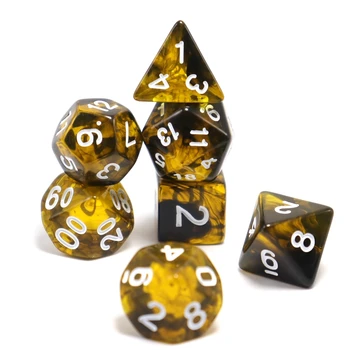 Žaidimo Kauliukai Polyhedral juoda ir geltona kauliukai, žaislų kauliukai, vaidmenų, stalo žaidimai, multiplayer bendradarbiavimo kauliukai Nuotrauka 2