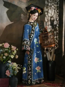 4 Spalvų, Rudens Pabaigoje Čing Dinastija Drabužių Qipao Kinų Tradicinė Suknelė Moterims Hanfu Išskirtinį Išsiuvinėti Ilgai Cheongsam Nuotrauka 3