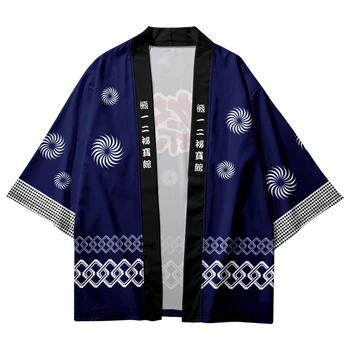 Vasara Samurai Tradicinių Blue Print Kimono Japonų Anime Drabužius Cardigan Cosplay Vyrai Moterys Yukata Marškinėliai Palaidinė Nuotrauka 3