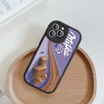 Šokoladas Milka Dėžutės Telefono dėklas Sunku Odinis iPhone 14 13 12 Mini 11 14, Pro Max Xs X Xr 7 8 Plius Fundas Nuotrauka 3