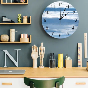 Abstraktus Mėlyna Pilka Tekstūros Miegamojo Sienos Laikrodį, Didelė Moderni Virtuvė Valgomasis Apvalus Sieniniai Laikrodžiai Kambarį Žiūrėti Namų Dekoro Nuotrauka 3