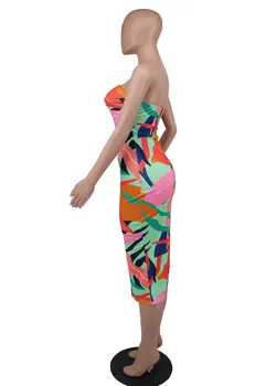 Derliaus Spausdinti Bodycon Ilga Suknelė Elegantiškas Vasaros Moteriškų Rūbų Stebėjimo Slim Zip Suknelės Vakare Šalies Klubas Pokylių Vestidos Nuotrauka 3