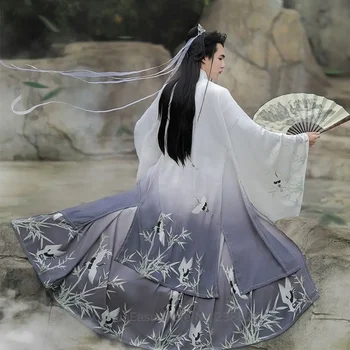 VANDENS Hanfu vyriški Rytų Kinijos Stiliaus Suknelės Senovės Kostiumas Juosmens Ilgis Jin Wei Wuxia Stiliaus Han Fu Komplektas Baltos spalvos Nuotrauka 3
