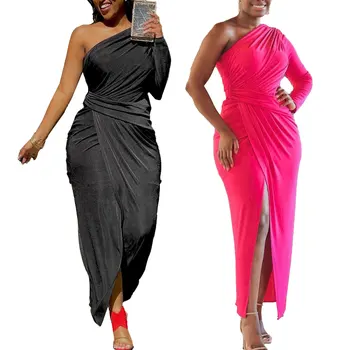 Elegantiškas Plisuotos Ilga Suknelė Seksualus Naktinis Klubas Šalies Bodycon Suknelės Vasaros Moteriškų Rūbų 2023 Prabanga Vieną Petį Ritininės Vestidos Nuotrauka 3