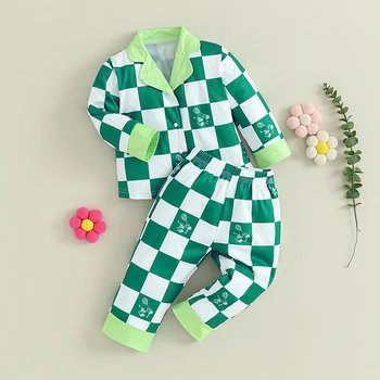 Vaikams Baby Girl Berniukas Satino Pižama Set Mygtuką Miego Marškinėliai Viršuje Ilgas Kelnes Nuosėdos Sleepwear Loungewear Drabužiai Nuotrauka 3