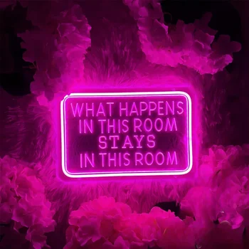 Kas Atsitinka, Šiame Kambaryje Lieka Šiame Kambaryje Neoninis Ženklas Išdrožti Užsakymą Asmens LED Žibintai, Miegamojo Apdailos Žaidėjus Apšvietimas Nuotrauka 4
