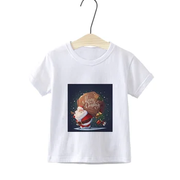 Naujas Baltos spalvos Spausdinta Vaikų marškinėliai Mergaitės Berniukai T Shirts šiaurės Elnių Kalėdų Eglutė Dovanų Šunys Mielas marškinėliai Kalėdų Dovana Nuotrauka 4