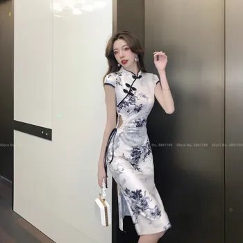 Moterų Elegantiškas Mados Qipao Kinų Stiliaus Spausdinti Slim Cheongsams Korėjos Lady Šalis Suknelės Bodycon Vakarinę Suknelę Derliaus Vestidos Nuotrauka 4