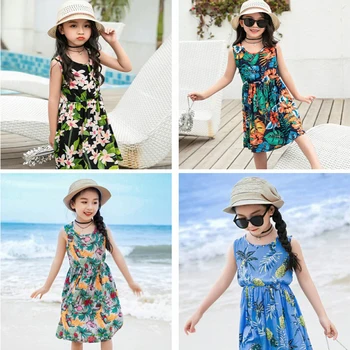 Mergaičių Suknelė Be Rankovių 2022 M. Vasarą Vaikai Princesė Suknelės Gėlių Spausdinti Paauglių Paplūdimio Suknelė Atsitiktinis Vaikams Drabužių Medvilnės Nuotrauka 4