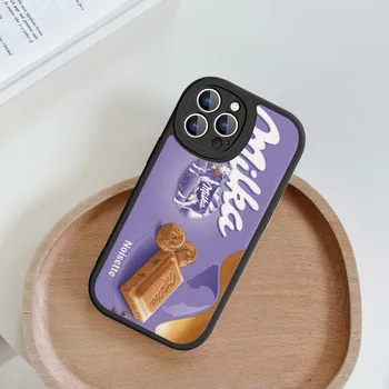 Šokoladas Milka Dėžutės Telefono dėklas Sunku Odinis iPhone 14 13 12 Mini 11 14, Pro Max Xs X Xr 7 8 Plius Fundas Nuotrauka 4