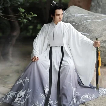 VANDENS Hanfu vyriški Rytų Kinijos Stiliaus Suknelės Senovės Kostiumas Juosmens Ilgis Jin Wei Wuxia Stiliaus Han Fu Komplektas Baltos spalvos Nuotrauka 4