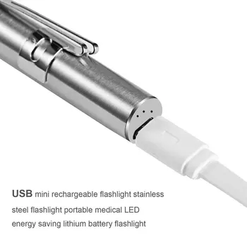 Energijos taupymo Medicinos Patogus Nešiojamas Rašiklio Formos USB Įkrovimo Mini Žibintuvėlis LED Žibintuvėlis su Nerūdijančio Plieno Įrašą lauko Nuotrauka 4