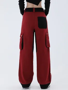 Raudona Krovinių Kelnės Kišenės Moterų Baggy Kelnės 2022 M. Rudenį Streetwear Fairycore Negabaritinių Kelnes Derliaus Atsitiktinis Mados Sweatpants Nuotrauka 4