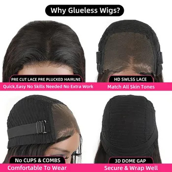 Prieš Balinti Dėvėti Ir Eiti Glueless Žmogaus Plaukų Nešioti Garbanotas Banga Bob Nėriniai Priekiniai Perukas Iš Anksto Supjaustytos Skaidrus Nėriniai Perukai Moterims Nuotrauka 4