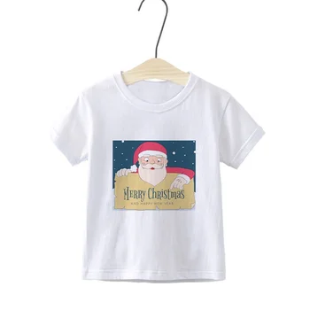 Naujas Baltos spalvos Spausdinta Vaikų marškinėliai Mergaitės Berniukai T Shirts šiaurės Elnių Kalėdų Eglutė Dovanų Šunys Mielas marškinėliai Kalėdų Dovana Nuotrauka 5