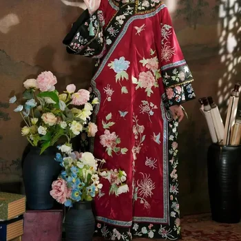 4 Spalvų, Rudens Pabaigoje Čing Dinastija Drabužių Qipao Kinų Tradicinė Suknelė Moterims Hanfu Išskirtinį Išsiuvinėti Ilgai Cheongsam Nuotrauka 5