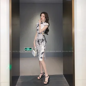 Moterų Elegantiškas Mados Qipao Kinų Stiliaus Spausdinti Slim Cheongsams Korėjos Lady Šalis Suknelės Bodycon Vakarinę Suknelę Derliaus Vestidos Nuotrauka 5