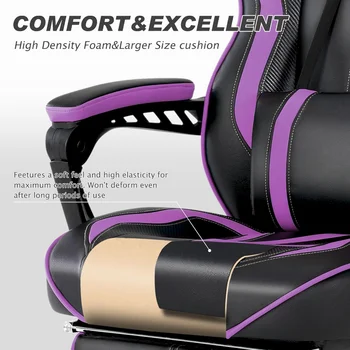 Vonesse Violetinė Žaidimų Kėdė su Pakoja Sėdima Kompiuterinių Žaidimų Kėdė Aukštas Atgal Žaidėjus Kėdė su Masažo Kėdės Suaugusiems Nuotrauka 5