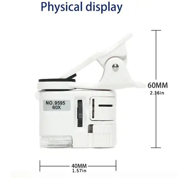 60/100X Mobiliojo Telefono Mikroskopas su LED Priemonė Didinamojo Stiklo Fokusavimas Koreguojamas Kišeninis Mikroskopas Su mobiliųjų Telefonų Įrašą UV Šviesos Nuotrauka 5