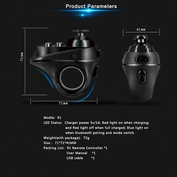 R1 Mini Žiedas Bluetooth4.0 Suderinama Įkraunamas Belaidis VR Nuotolinio Žaidimų Valdiklis Kreiptuką Gamepad, skirta 