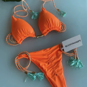 Kaklaraištis Juosmens Moterų maudymosi kostiumėlį, Seksualus Bikini Kietas Paplūdimio Vasaros Maudymosi Kostiumą, Push Up maudymosi Kostiumėliai, Aukštos Sumažinti Thong Bikini Rinkiniai LS0008 Nuotrauka 5